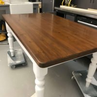White table with wooden table